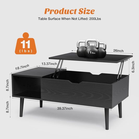 Coffee Table Black, Lift Top Coffee Tables for Living Room, Small