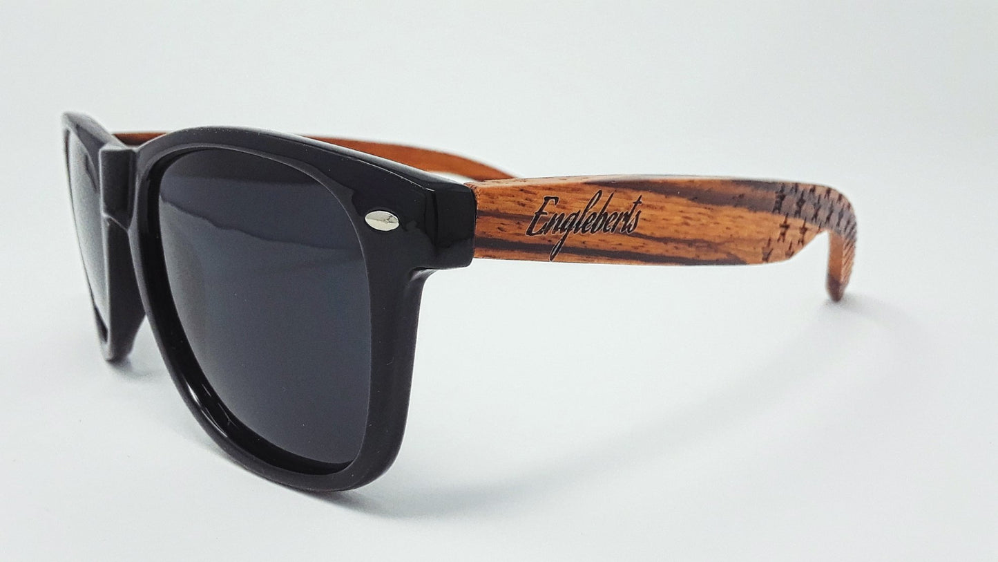 Zebrawood Sunglasses, Stars and Bars with Wooden Case