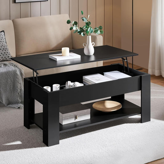 Lift Top Coffee Table with Hidden Compartment and Storage Shelf,