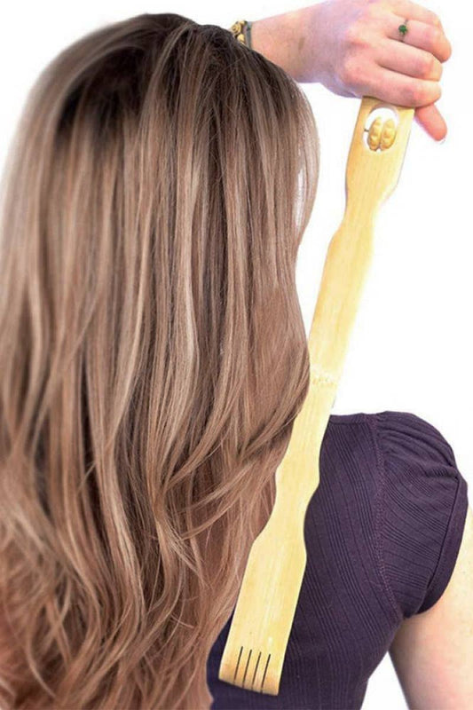 Bamboo Wood Back Scratcher with Double Wheel Massage Roller