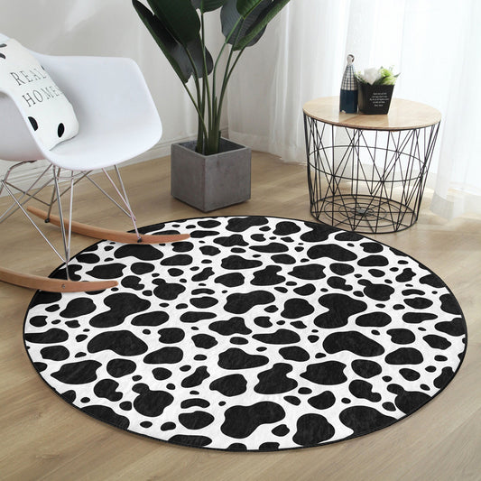 Dalmatian Patterned Round Rug, Black Points Area Rug, Living Room