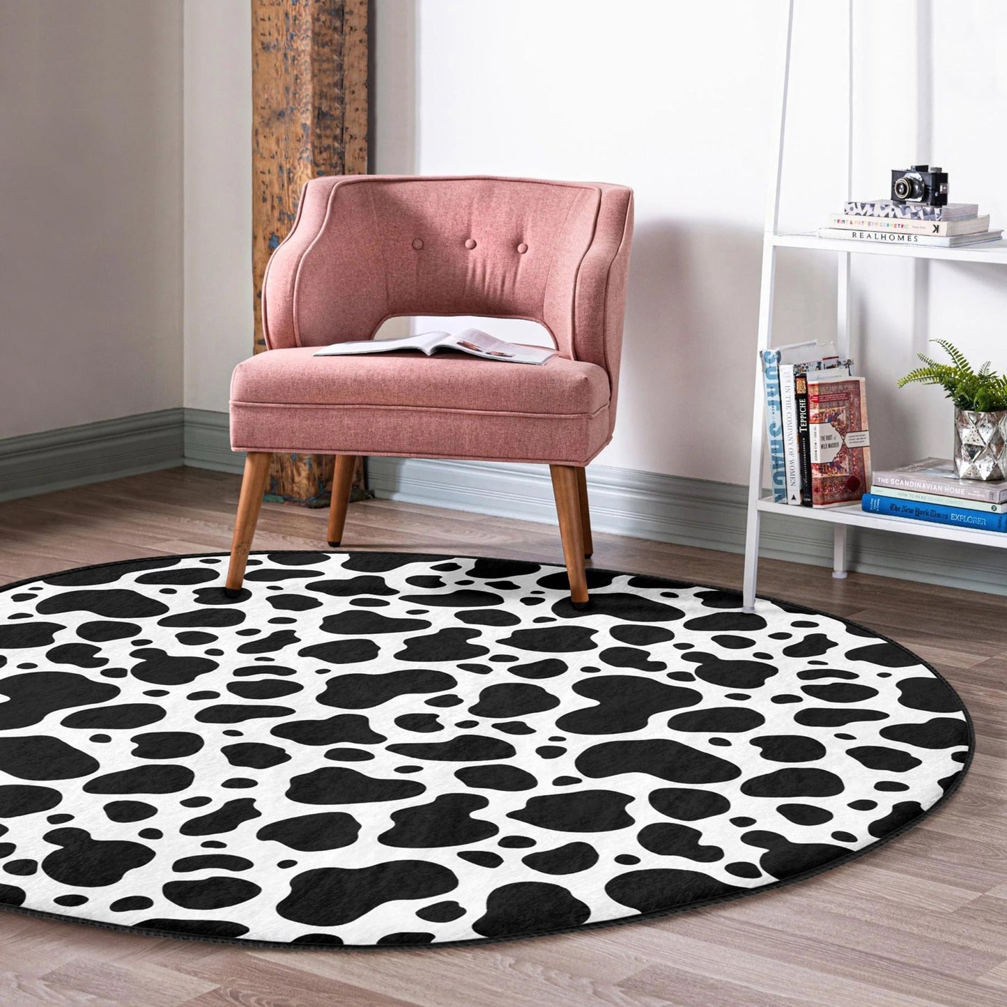 Dalmatian Patterned Round Rug, Black Points Area Rug, Living Room