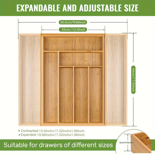 Adjustable Bamboo Cutlery Organizer - Expandable Drawer Divider for