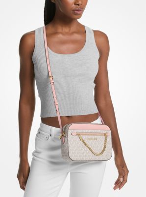 Michael Kors Jet Set Travel Small Shoulder Messenger Crossbody Bag (Powder Blush Signature/Gold Tone)