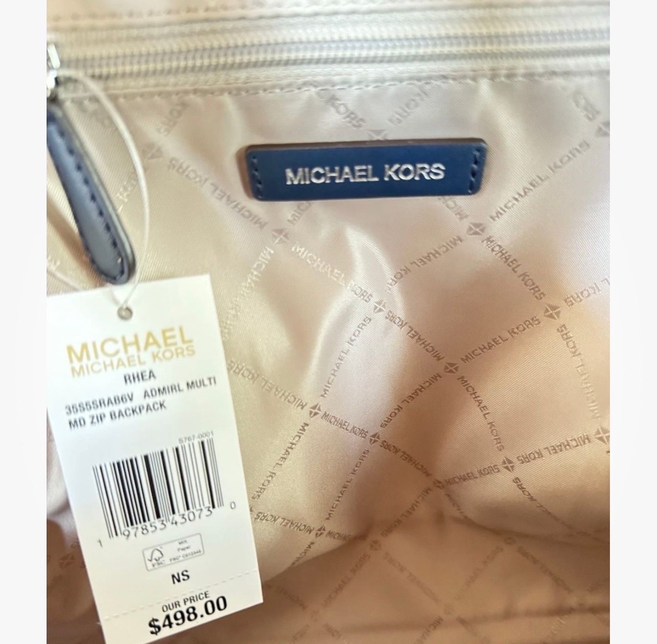 Michael Kors Medium Color Block Signature Backpack – Admiral Blue/White